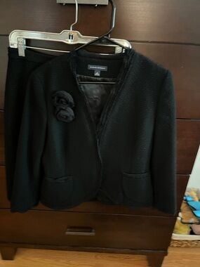 Banana Republic Black Bouclé Suit with Open-Front Jacket and skirt